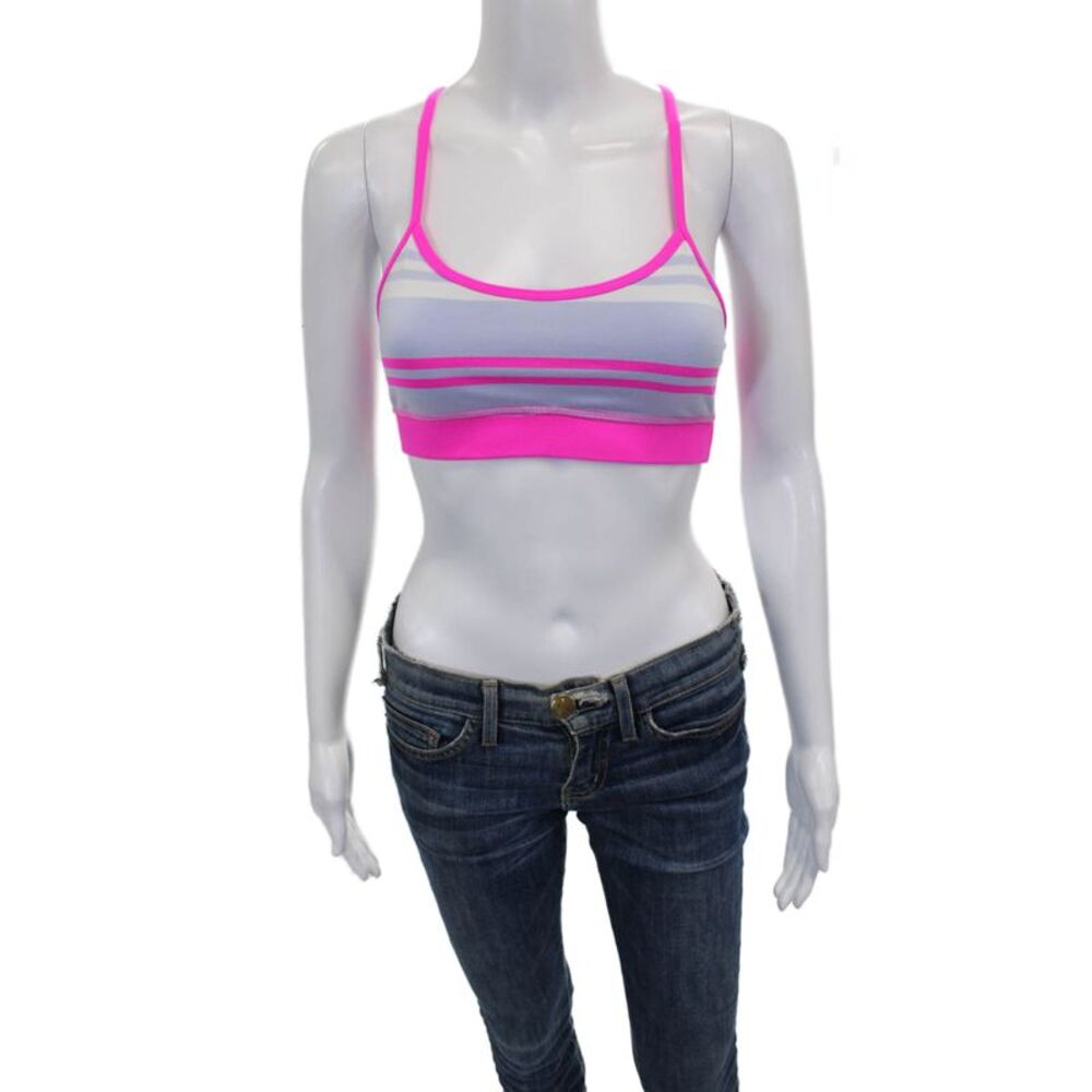 Lululemon Womens Striped Mesh Panel Detail Sports Bra Pink Size S